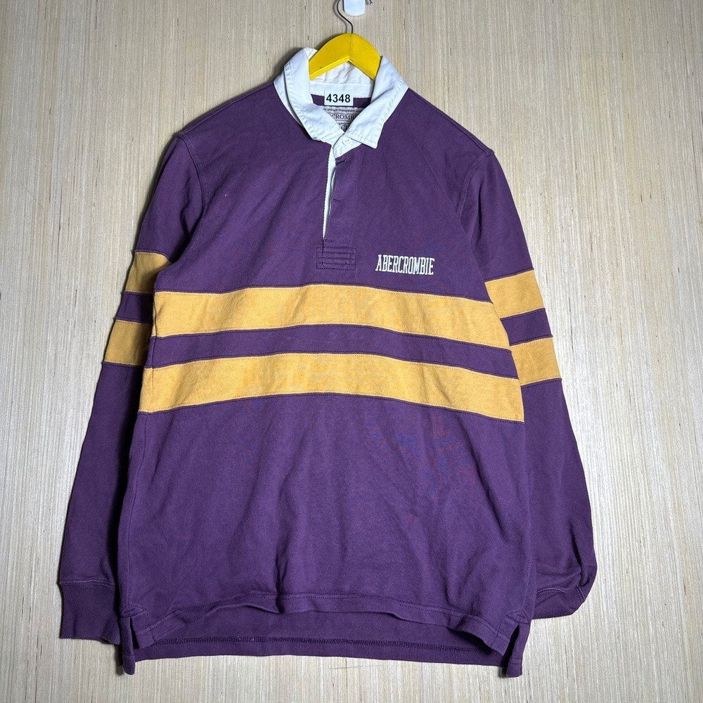 Vintage Abercrombie Rugby Shirt Mens Medium Purple Striped Long Sleeve Collared